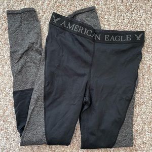 Black and Gray American Eagle Ankle Workout Leggings